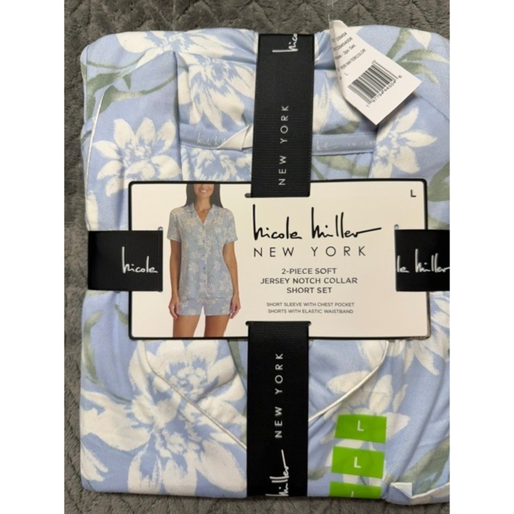 Nicole Miller New York Womens 2pc Jersey Pajama Set Watercolor Floral L 0560
